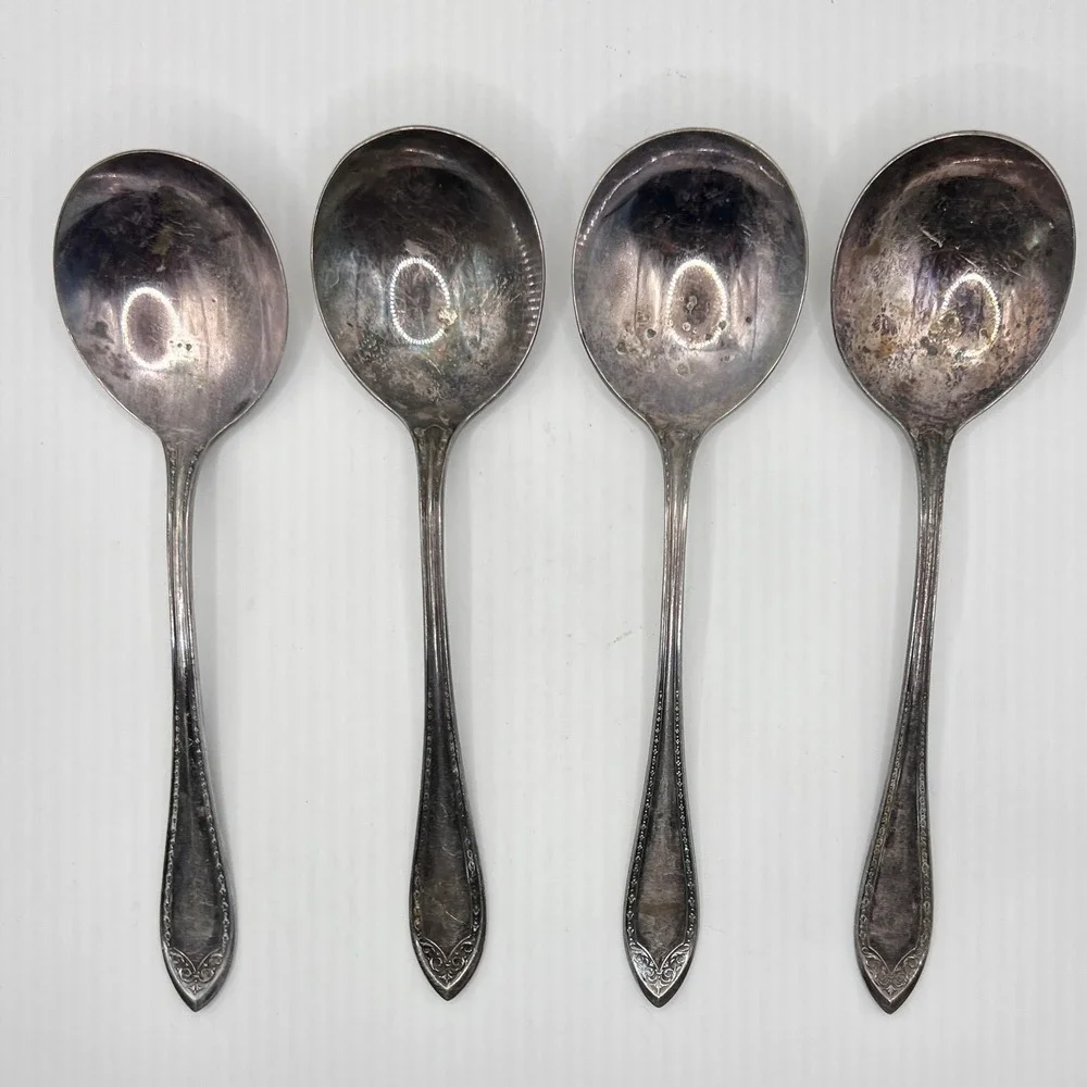 Community silver soup spoons 7in silver set of 4 fair Sheraton 1910 antique
